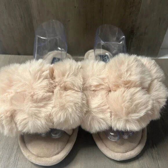 MeMoi Luxe Pom Pom Memory Foam Plush Slippers Medium Sizes 7-8 Soft Pink/Peach - Picture 4 of 8